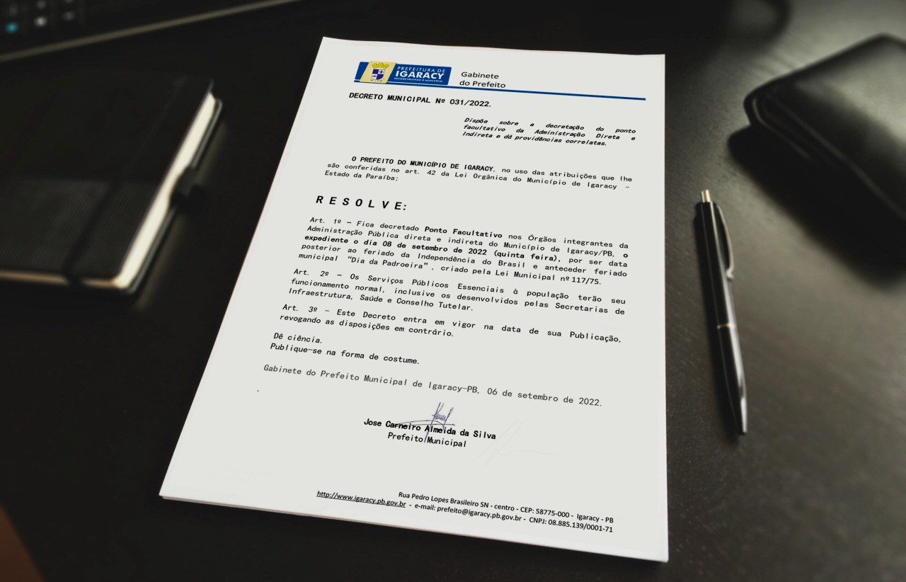 Decreto 031 - Dispõe sobre a decretação do ponto facultativo da Administração Direta e Indireta e dá providências correlatas.
